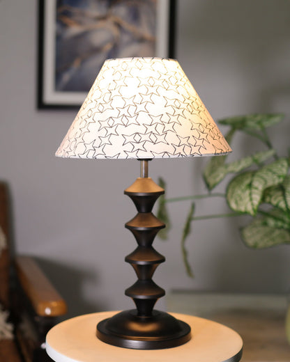 Black Metal Table Lamp with Fabric Shade, B22 holder, Pillar