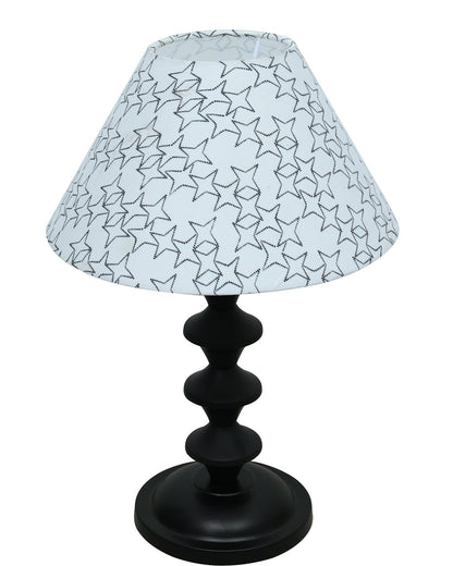 Black Metal Table Lamp with Fabric Shade, B22 holder, Pillar