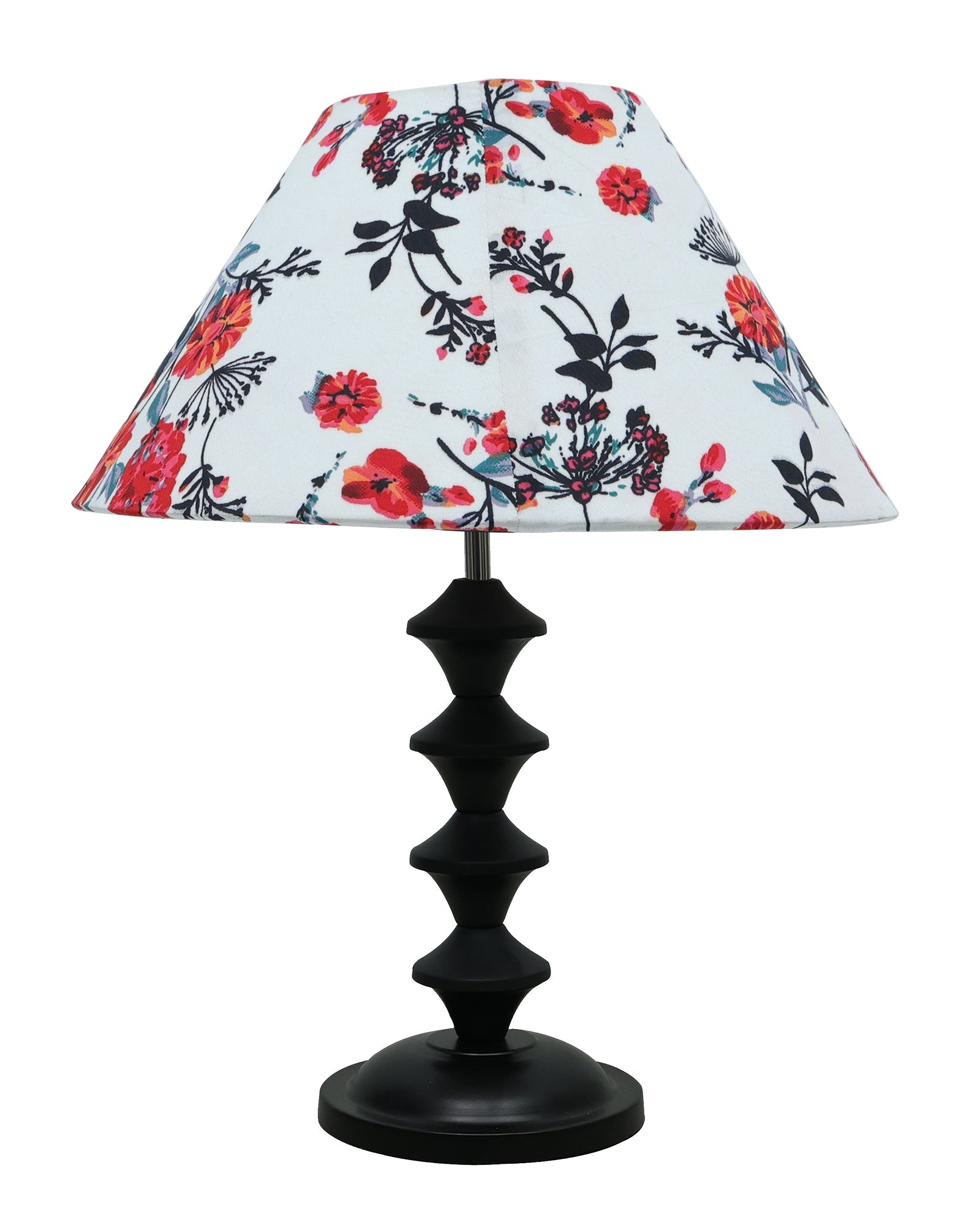 Black Metal Table Lamp with Fabric Shade, B22 holder, Pillar