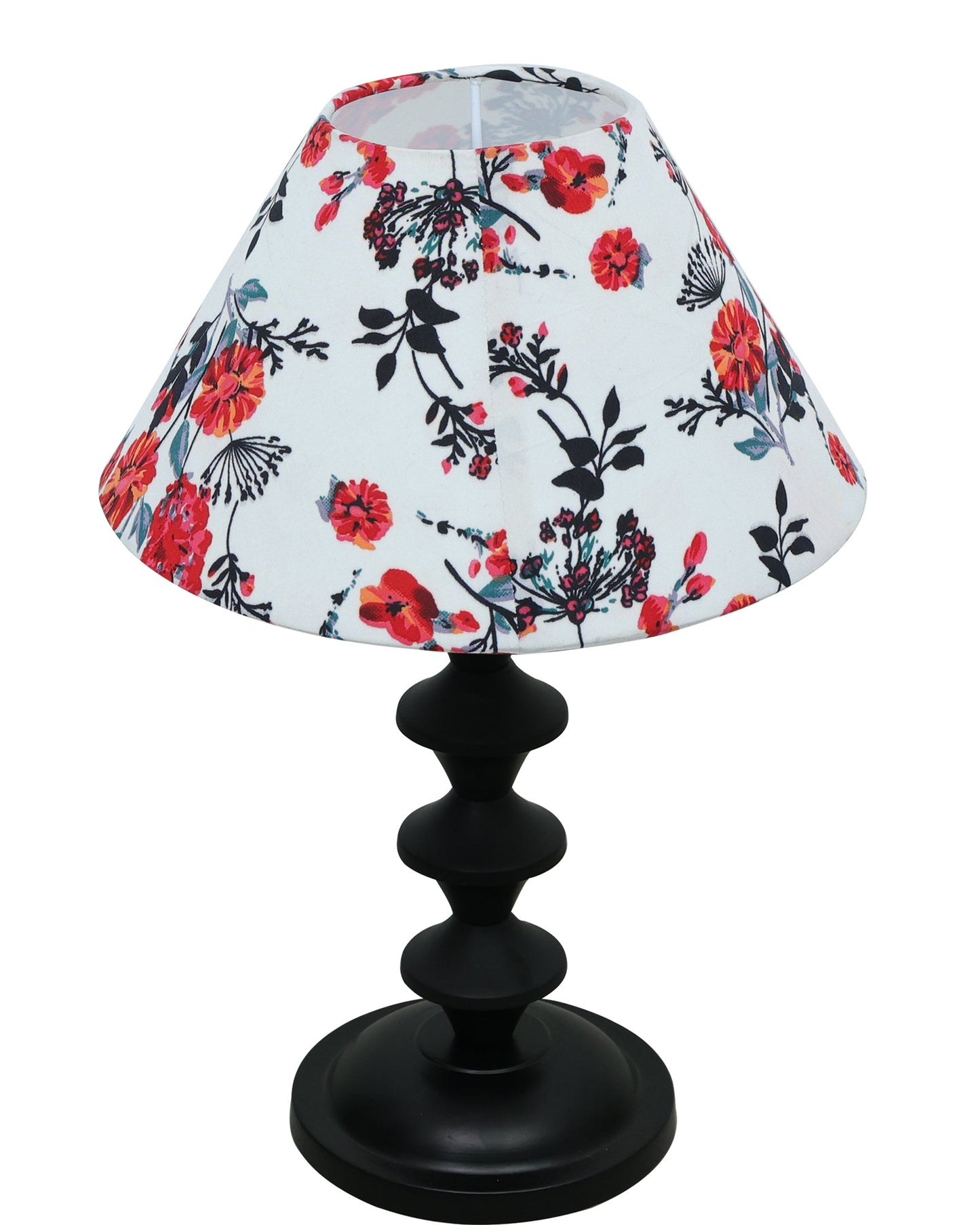 Black Metal Table Lamp with Fabric Shade, B22 holder, Pillar