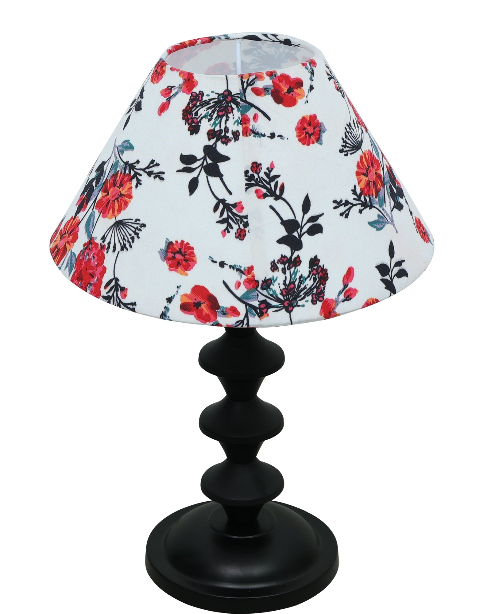 Black Metal Table Lamp with Fabric Shade, B22 holder, Pillar