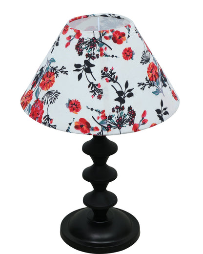 Black Metal Table Lamp with Fabric Shade, B22 holder, Pillar