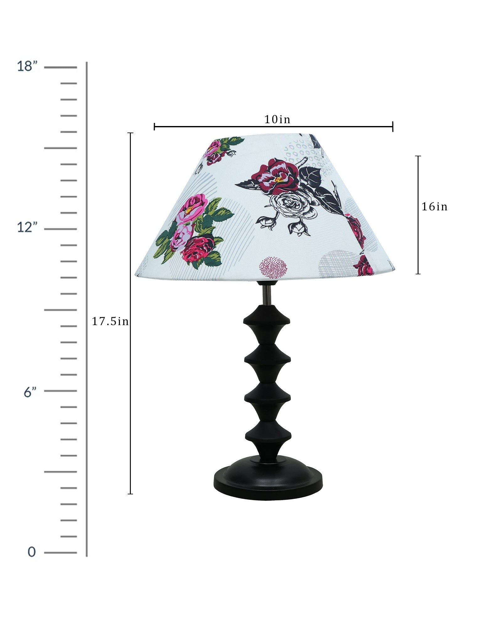 Black Metal Table Lamp with Fabric Shade, B22 holder, Pillar