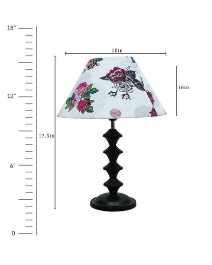 Black Metal Table Lamp with Fabric Shade, B22 holder, Pillar