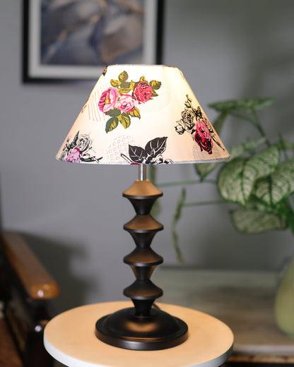 Black Metal Table Lamp with Fabric Shade, B22 holder, Pillar
