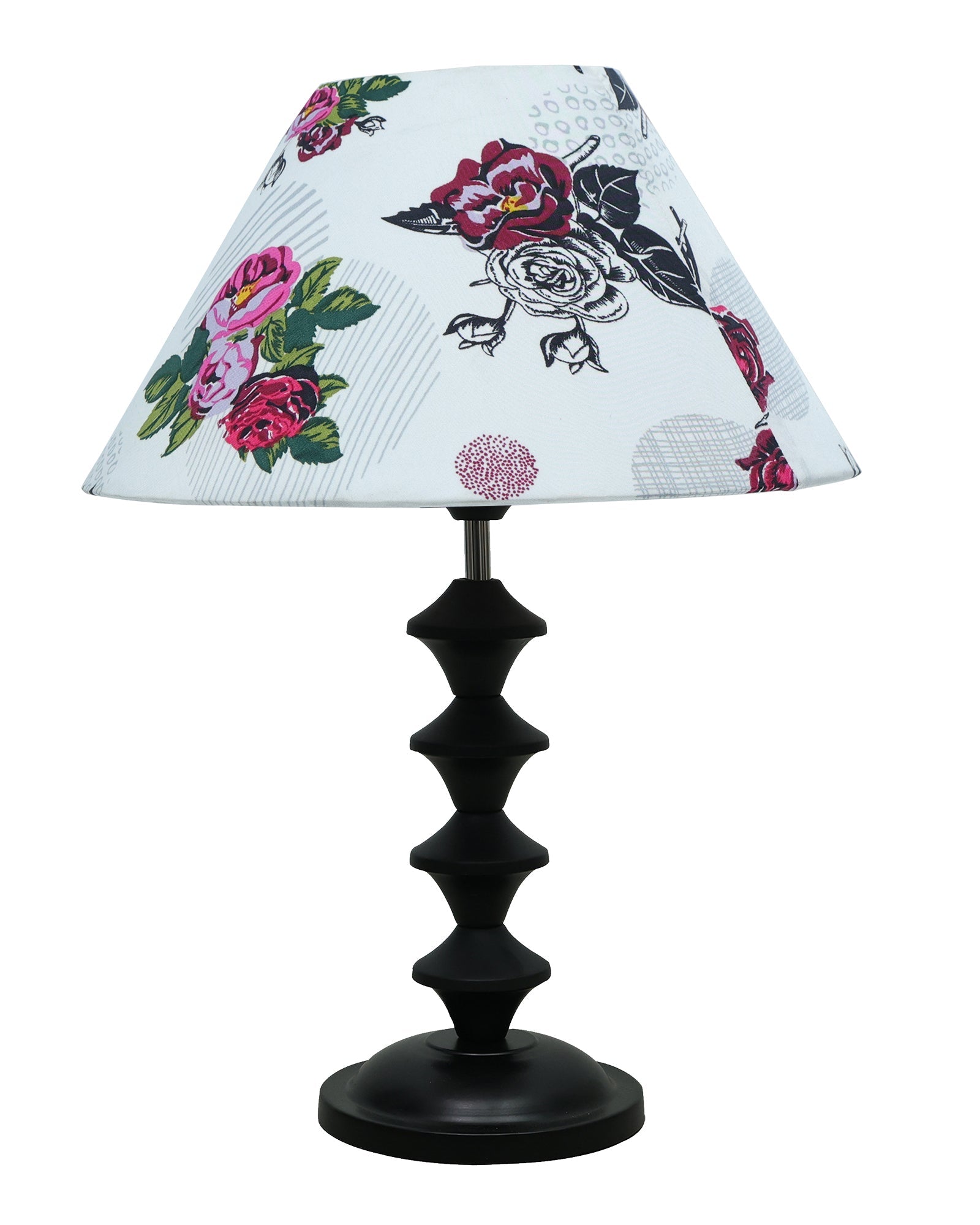 Black Metal Table Lamp with Fabric Shade, B22 holder, Pillar