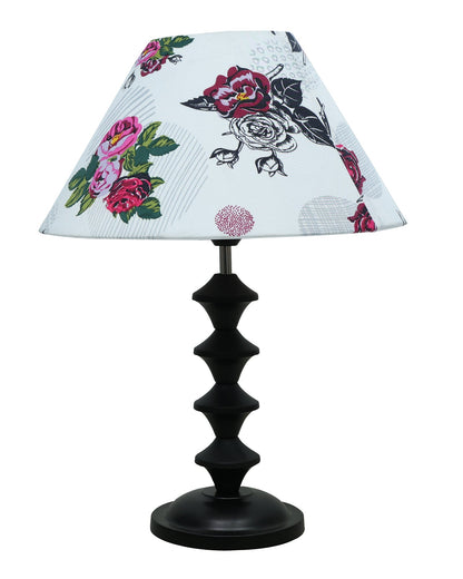Black Metal Table Lamp with Fabric Shade, B22 holder, Pillar