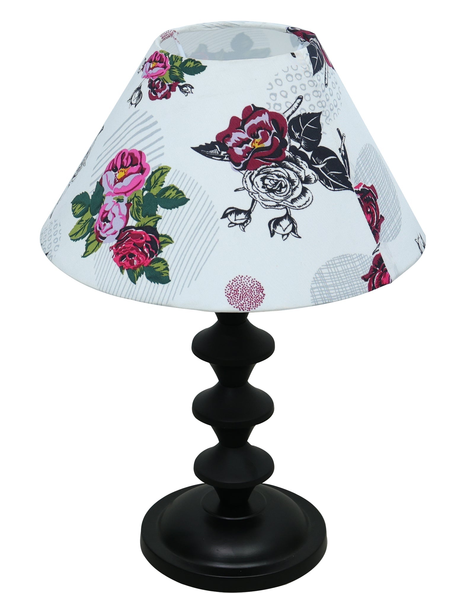 Black Metal Table Lamp with Fabric Shade, B22 holder, Pillar