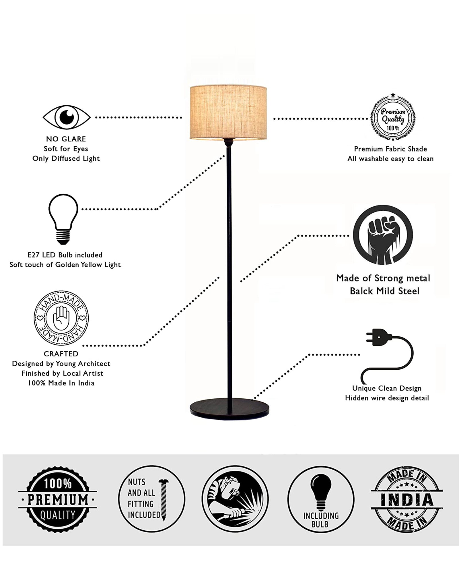 Homesake® Rustic Wooden Base Floor Lamp for Living Room | Decorative Night Standing Lamp | Corner Lamp for Living Room | Antique Industrial Vintage Minimalist Home | Office-Bird