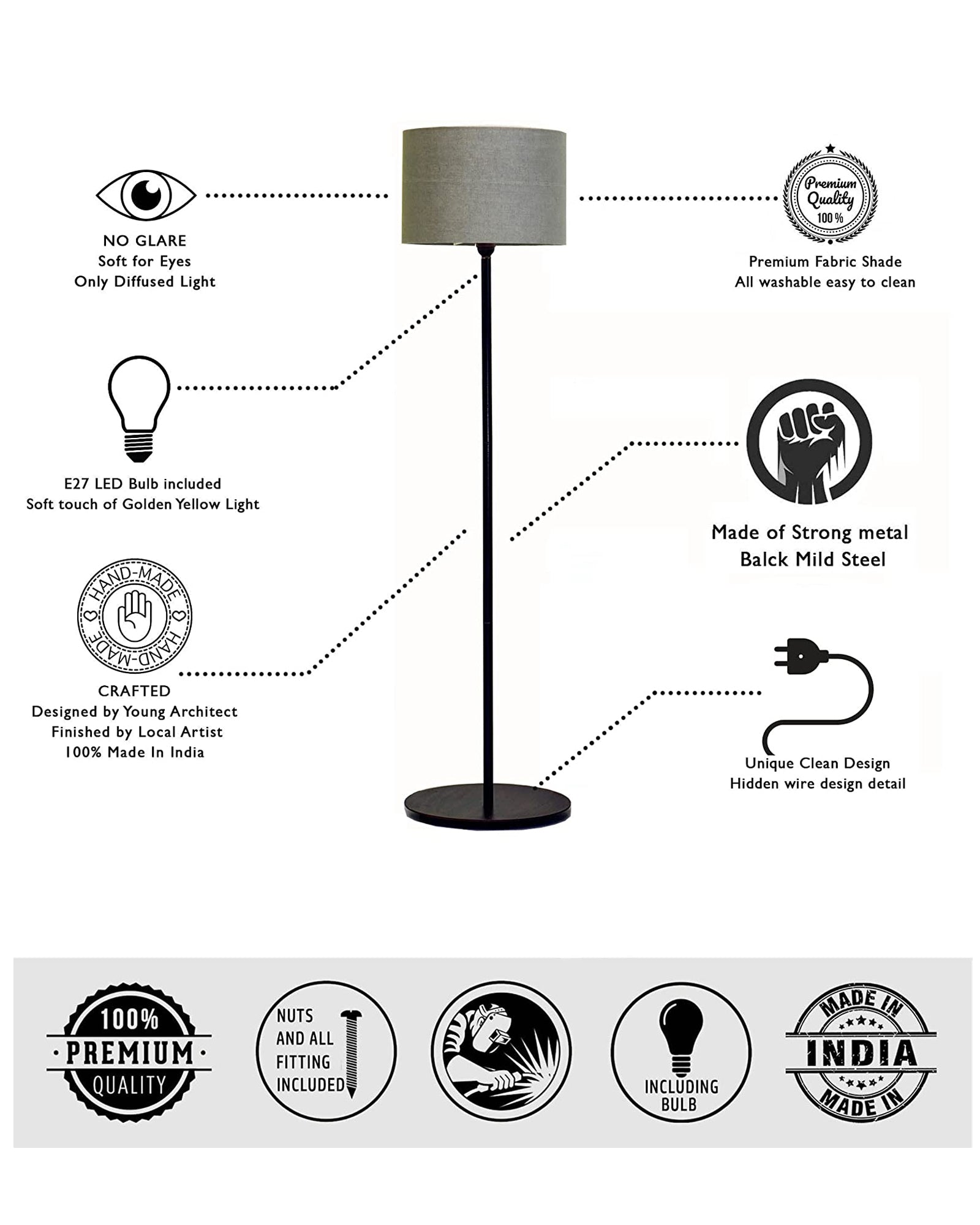 Homesake® Rustic Wooden Base Floor Lamp for Living Room | Decorative Night Standing Lamp | Corner Lamp for Living Room | Antique Industrial Vintage Minimalist Home | Office-Bird