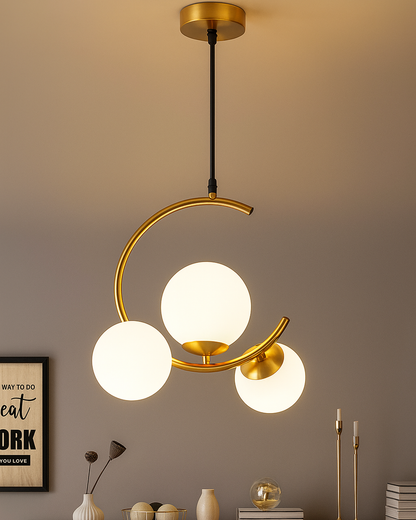 3 Globe Light Chandelier Hanging Light Gold Modern Ceiling Pendant Lamp Adjustable Cord Ceiling Light for Bedroom Living Dining Room