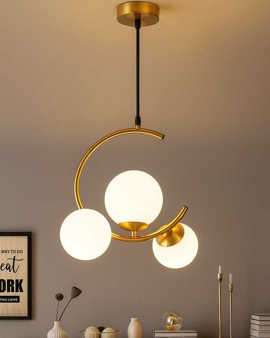 3 Globe Light Chandelier Hanging Light Gold Modern Ceiling Pendant Lamp Adjustable Cord Ceiling Light for Bedroom Living Dining Room