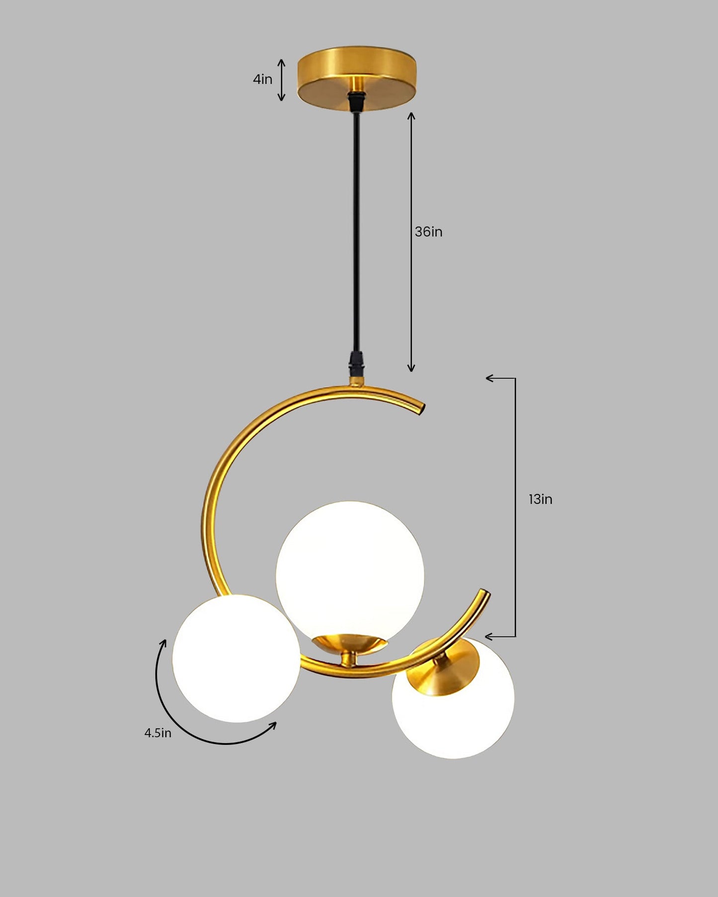 3 Globe Light Chandelier Hanging Light Gold Modern Ceiling Pendant Lamp Adjustable Cord Ceiling Light for Bedroom Living Dining Room