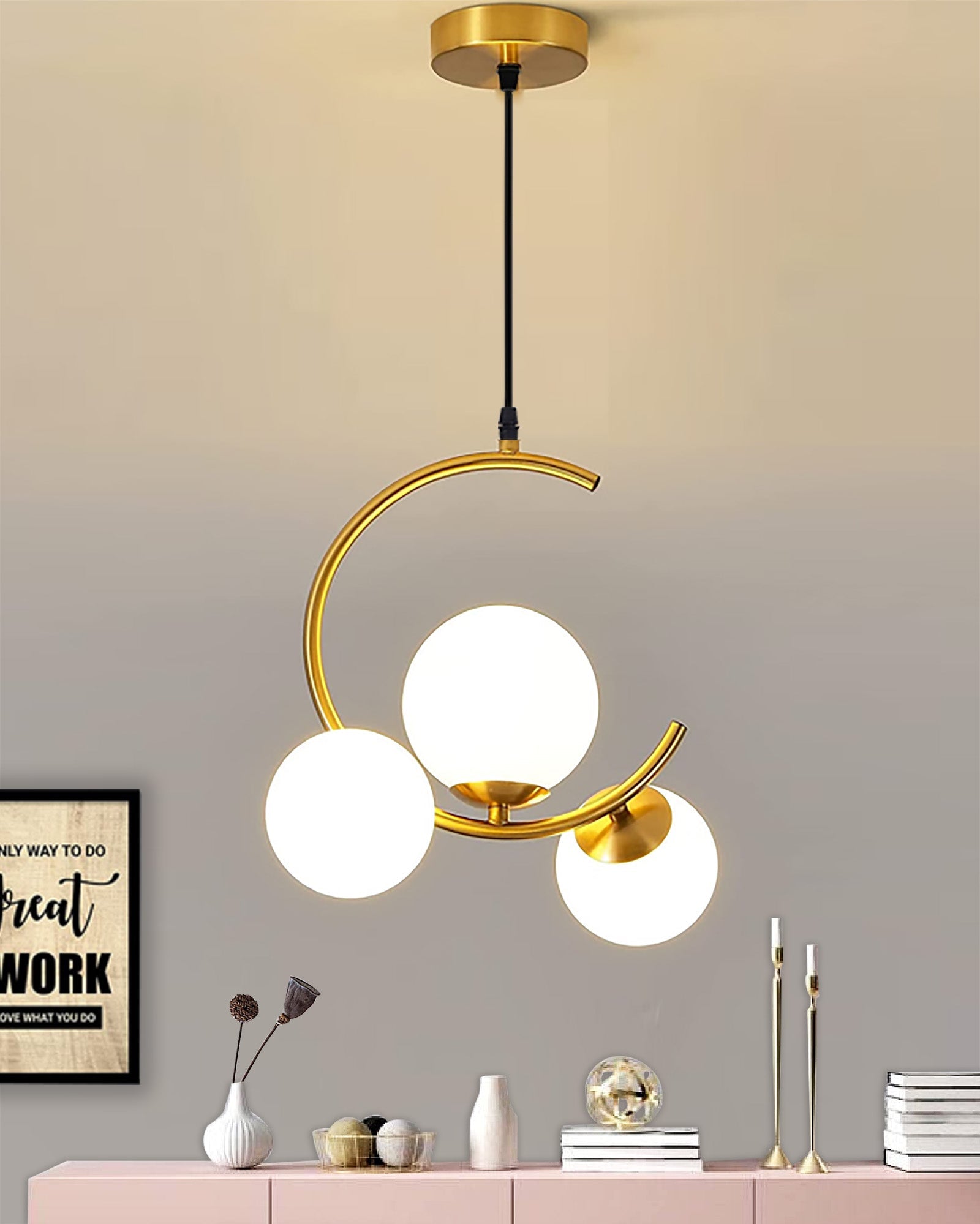 3 Globe Light Chandelier Hanging Light Gold Modern Ceiling Pendant Lamp Adjustable Cord Ceiling Light for Bedroom Living Dining Room