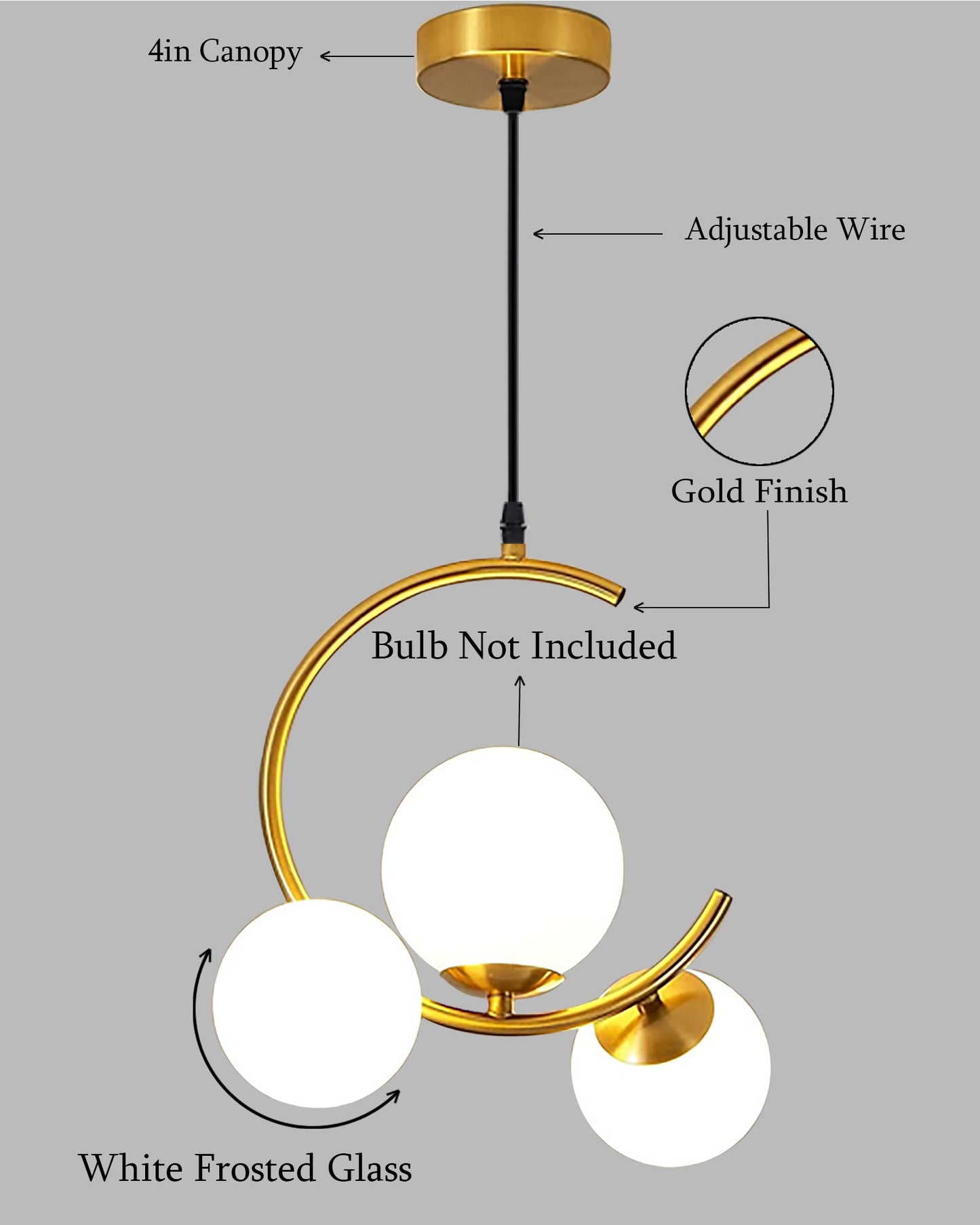 3 Globe Light Chandelier Hanging Light Gold Modern Ceiling Pendant Lamp Adjustable Cord Ceiling Light for Bedroom Living Dining Room