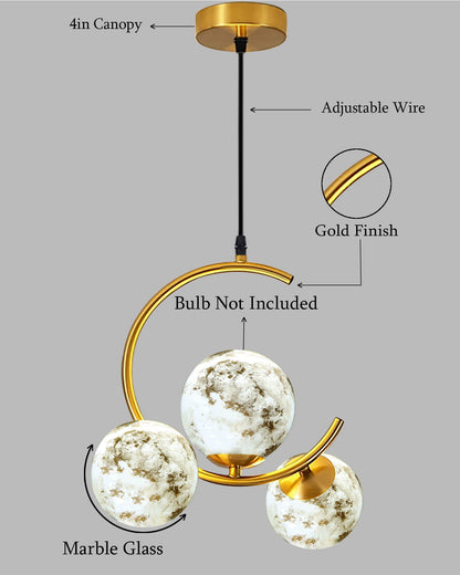 3 Globe Light Chandelier Hanging Light Gold Modern Ceiling Pendant Lamp Adjustable Cord Ceiling Light for Bedroom Living Dining Room