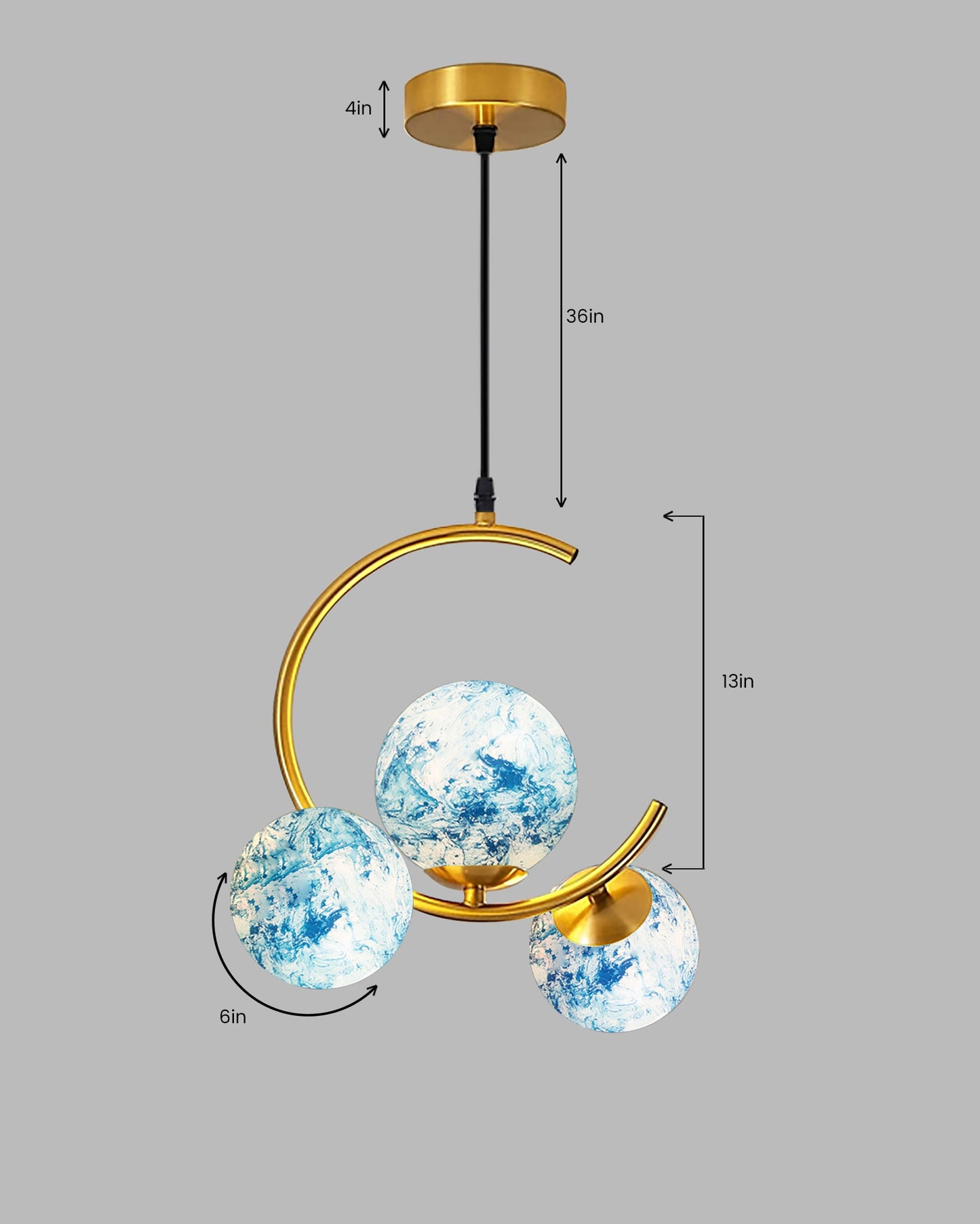 3 Globe Light Chandelier Hanging Light Gold Modern Ceiling Pendant Lamp Adjustable Cord Ceiling Light for Bedroom Living Dining Room