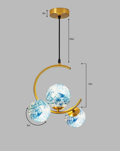 3 Globe Light Chandelier Hanging Light Gold Modern Ceiling Pendant Lamp Adjustable Cord Ceiling Light for Bedroom Living Dining Room