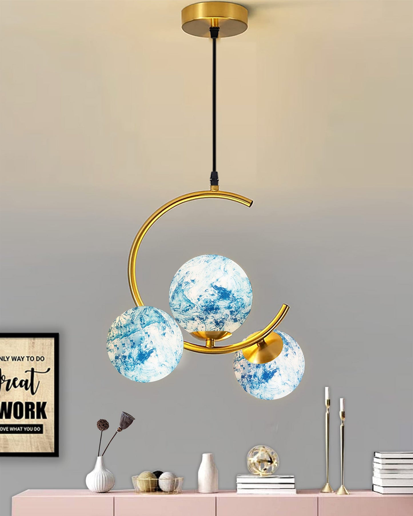 3 Globe Light Chandelier Hanging Light Gold Modern Ceiling Pendant Lamp Adjustable Cord Ceiling Light for Bedroom Living Dining Room