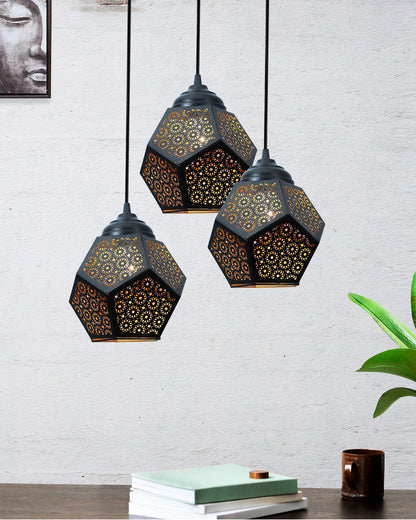 3-lights Round Cluster Chandelier Crystal hanging Pendant Light Black, Do Decahedron