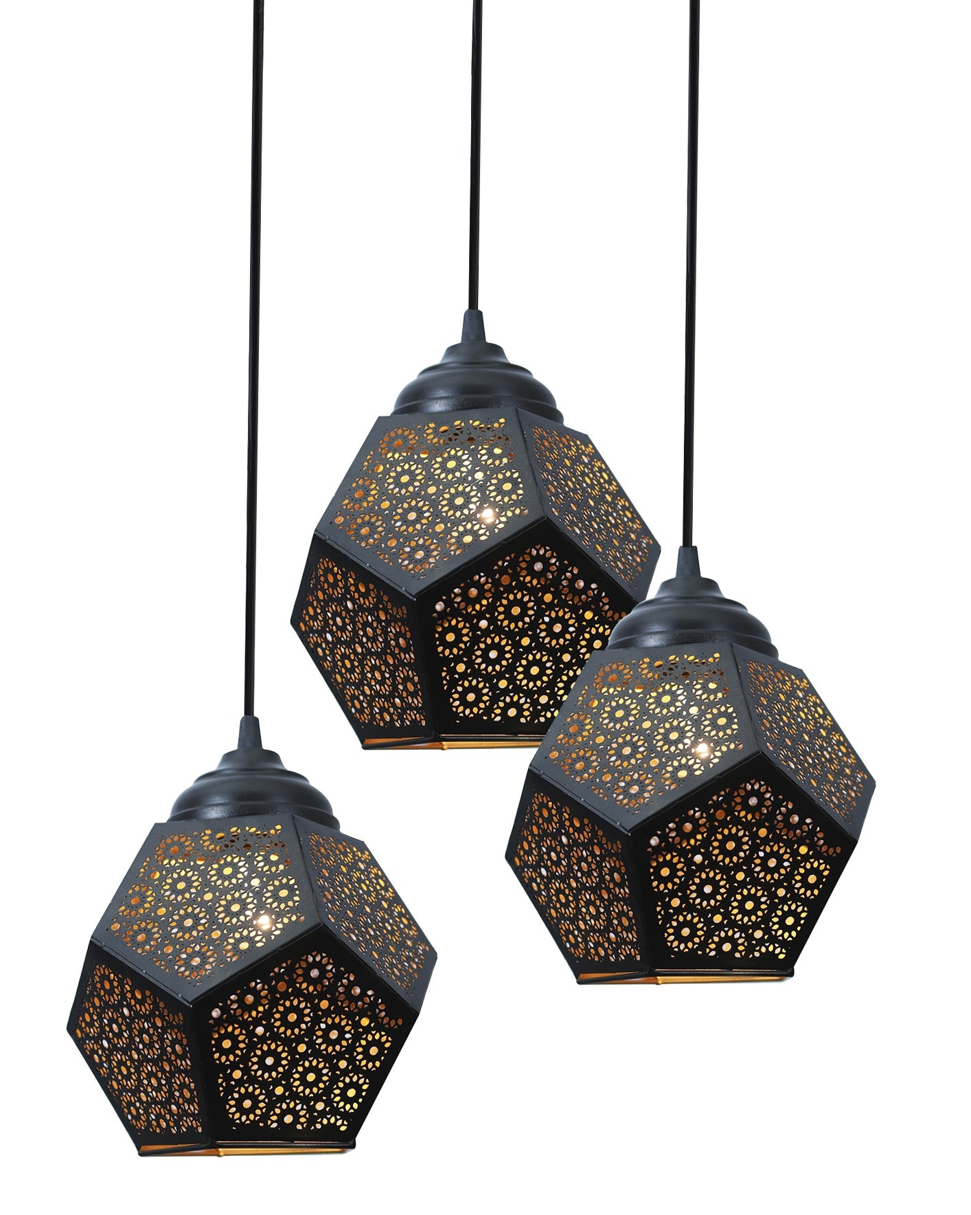 3-lights Round Cluster Chandelier Crystal hanging Pendant Light Black, Do Decahedron