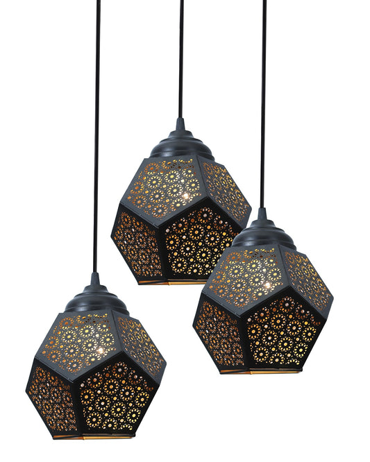 3-lights Round Cluster Chandelier Crystal hanging Pendant Light Black, Do Decahedron