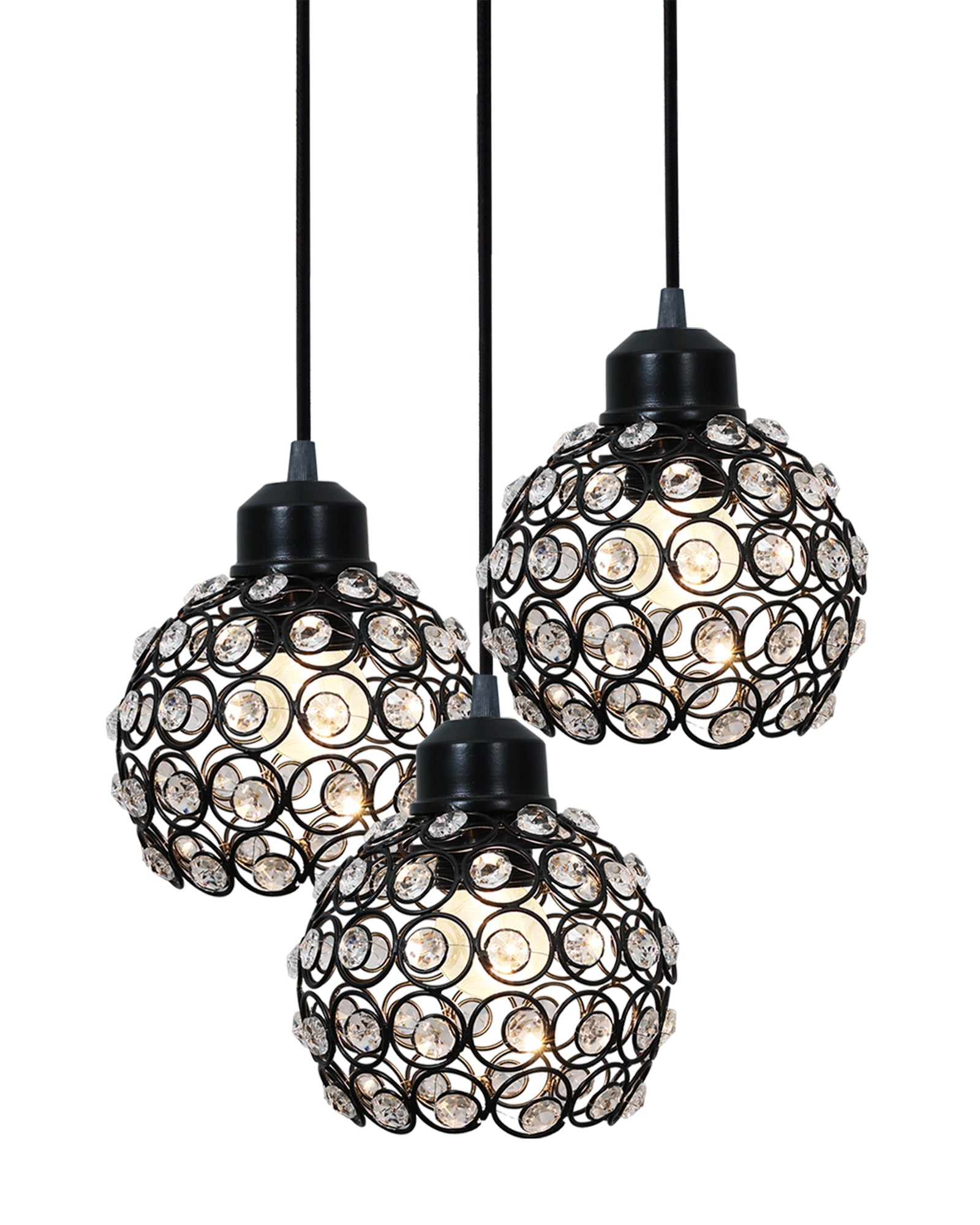 3-lights Round Cluster Chandelier Crystal hanging Pendant Light, Dual Crystal half globe
