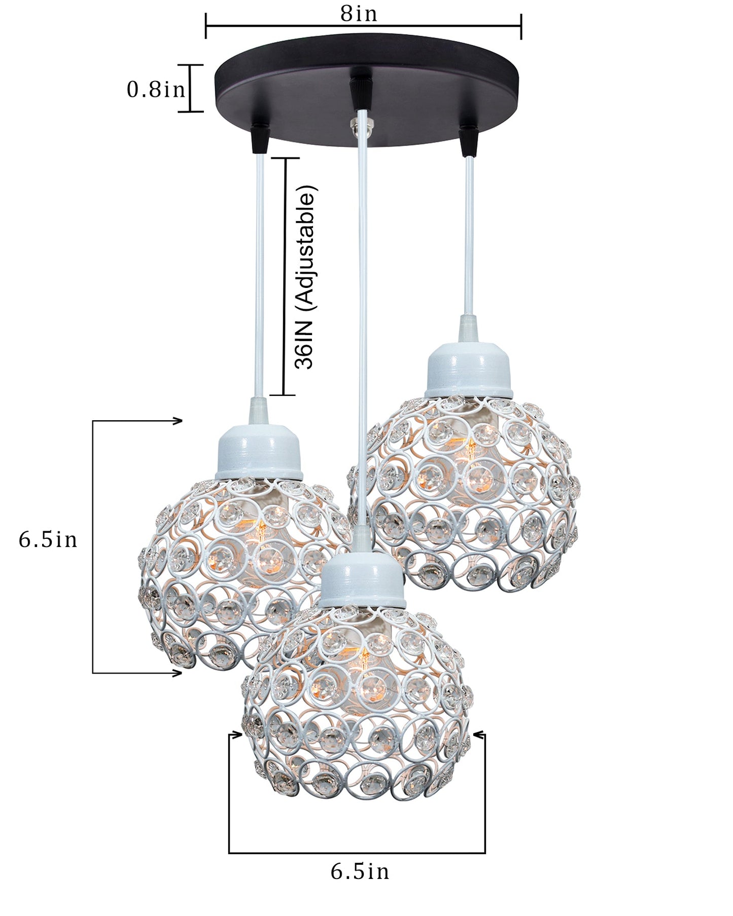 3-lights Round Cluster Chandelier Crystal hanging Pendant Light, Dual Crystal half globe
