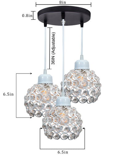 3-lights Round Cluster Chandelier Crystal hanging Pendant Light, Dual Crystal half globe