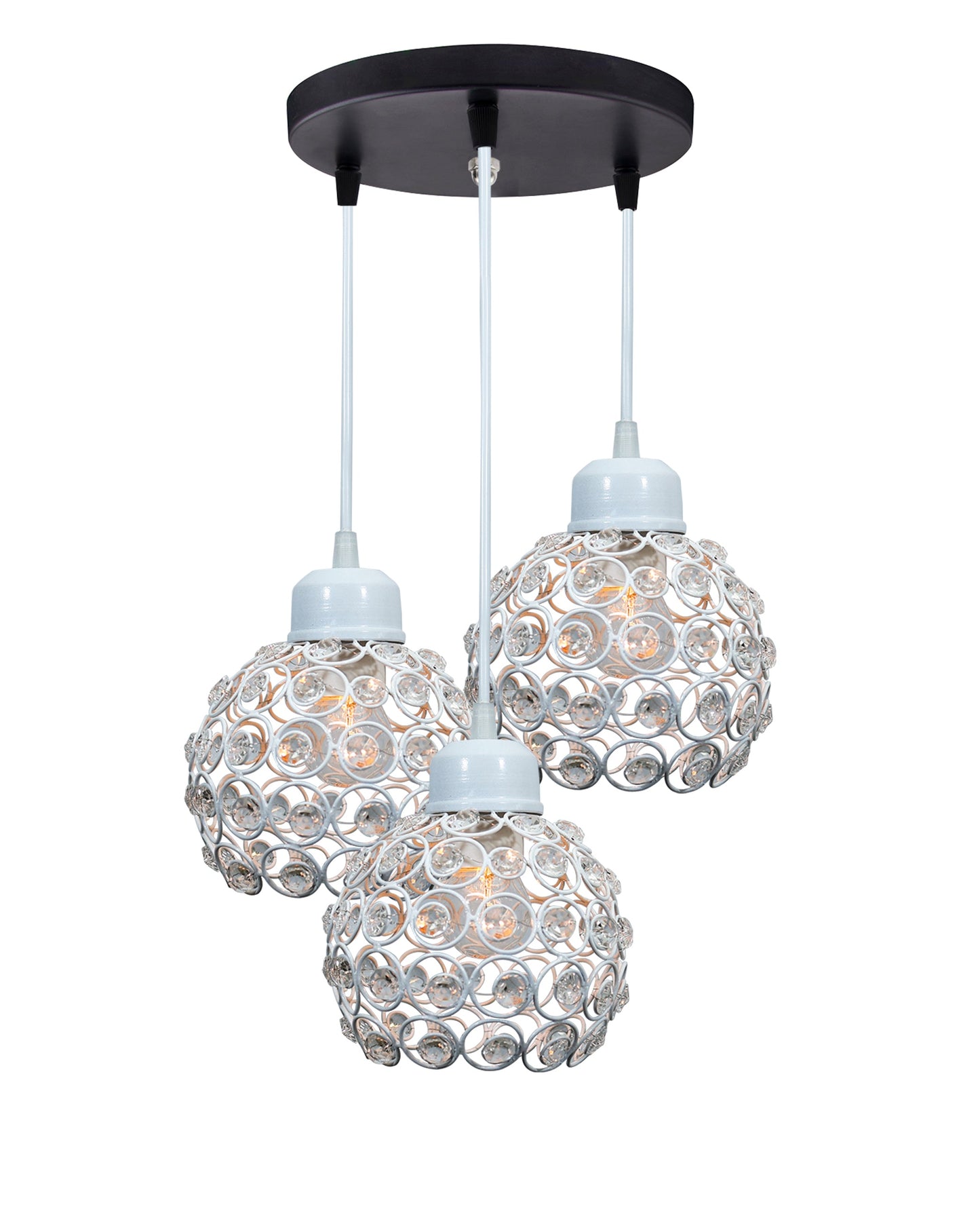 3-lights Round Cluster Chandelier Crystal hanging Pendant Light, Dual Crystal half globe