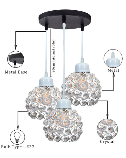 3-lights Round Cluster Chandelier Crystal hanging Pendant Light, Dual Crystal half globe