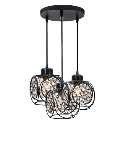 3-lights Round Cluster Chandelier Crystal hanging Pendant Light, Ring Cube