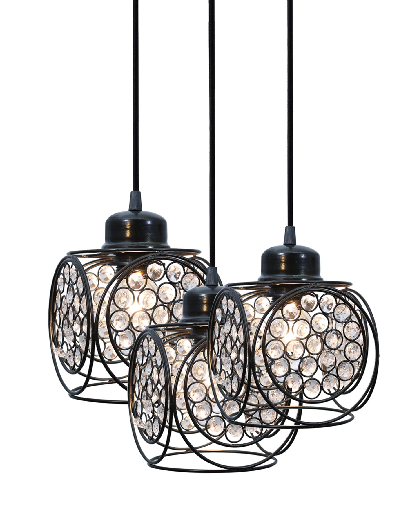 3-lights Round Cluster Chandelier Crystal hanging Pendant Light, Ring Cube