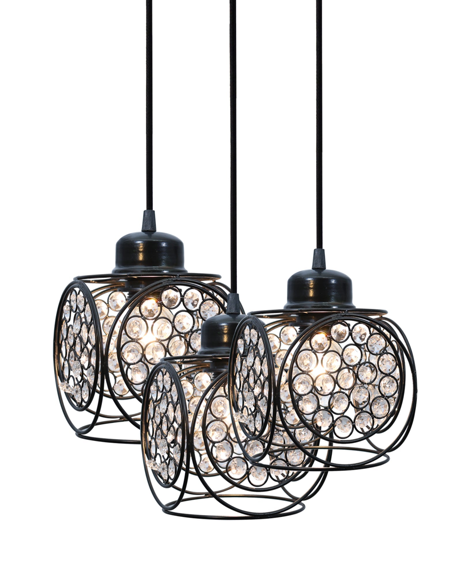 3-lights Round Cluster Chandelier Crystal hanging Pendant Light, Ring Cube