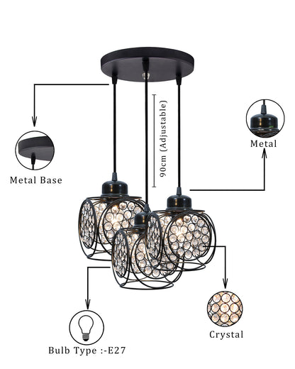 3-lights Round Cluster Chandelier Crystal hanging Pendant Light, Ring Cube