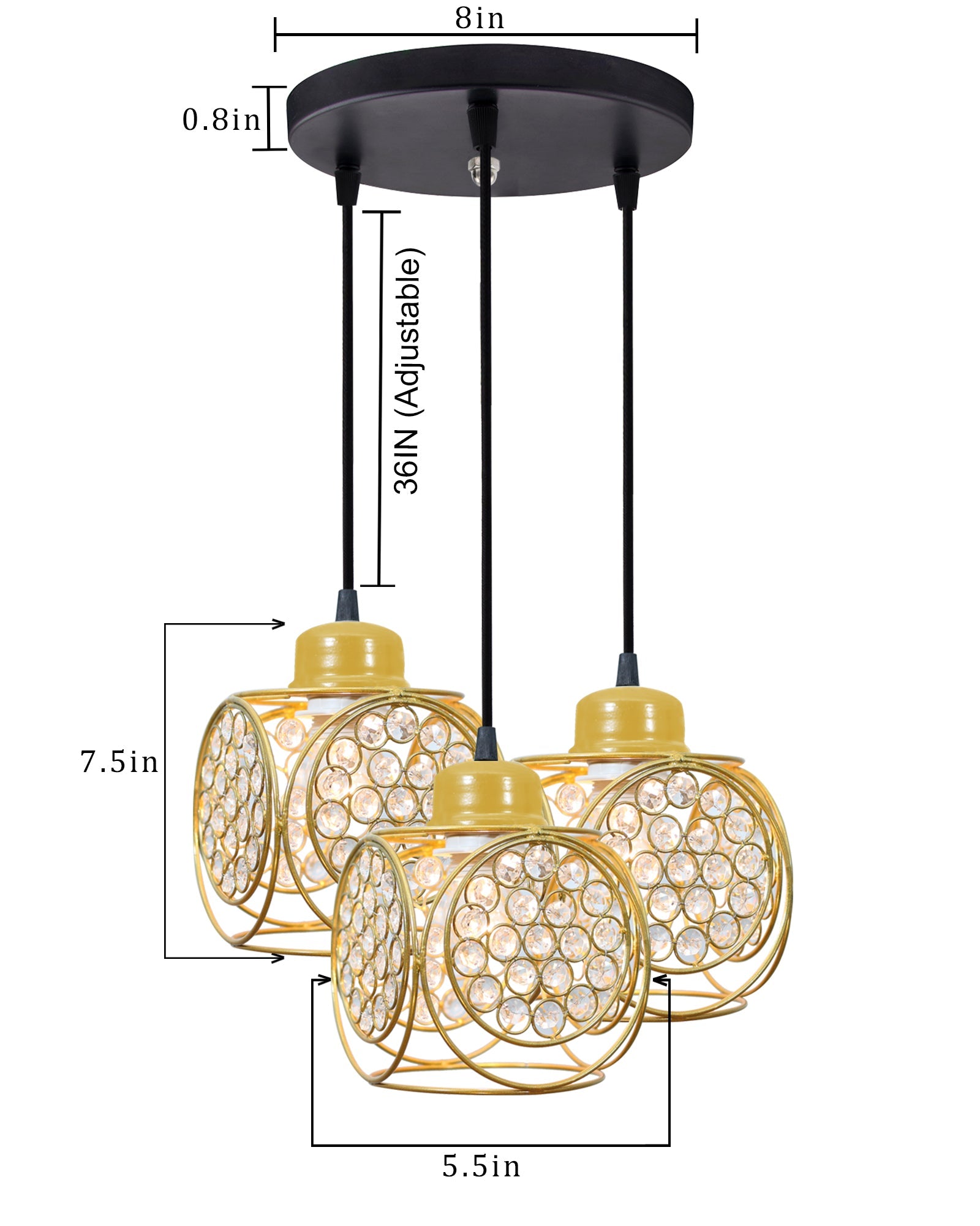 3-lights Round Cluster Chandelier Crystal hanging Pendant Light, Ring Cube