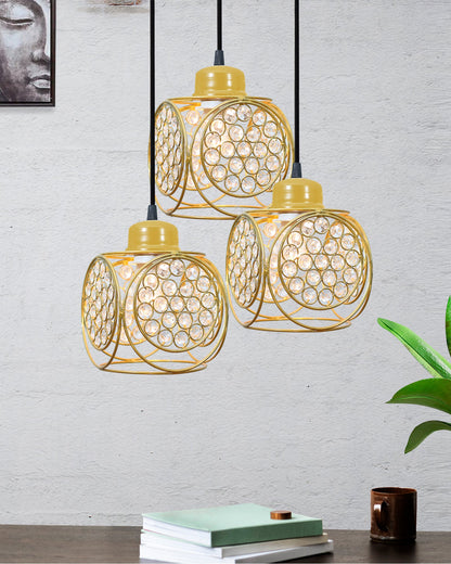 3-lights Round Cluster Chandelier Crystal hanging Pendant Light, Ring Cube
