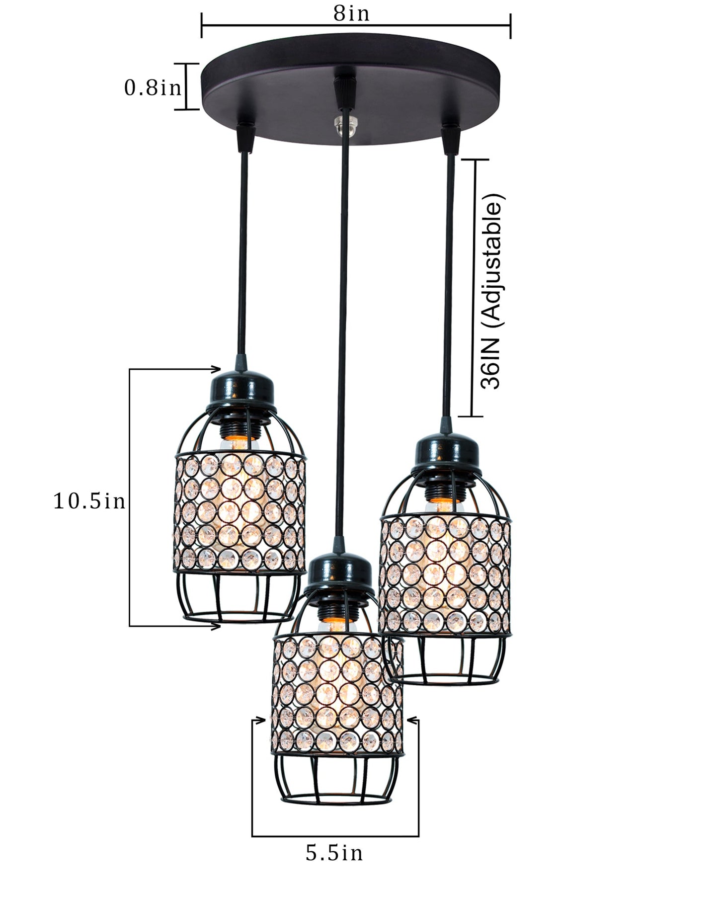 3-lights Round Cluster Chandelier Crystal hanging Pendant Light, Half Capsule