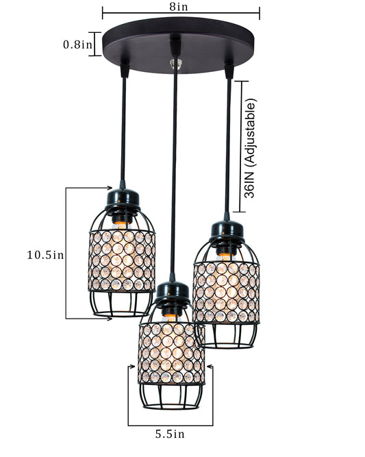 3-lights Round Cluster Chandelier Crystal hanging Pendant Light, Half Capsule