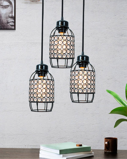 3-lights Round Cluster Chandelier Crystal hanging Pendant Light, Half Capsule