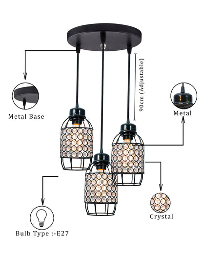 3-lights Round Cluster Chandelier Crystal hanging Pendant Light, Half Capsule
