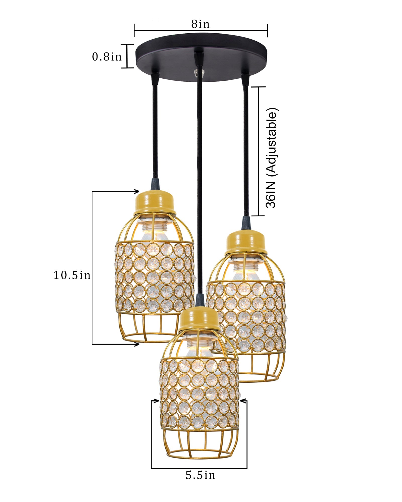 3-lights Round Cluster Chandelier Crystal hanging Pendant Light, Half Capsule