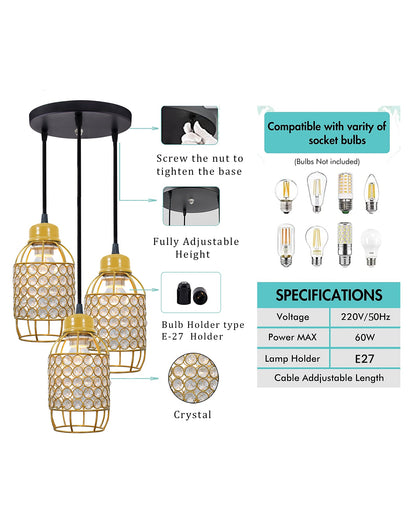 3-lights Round Cluster Chandelier Crystal hanging Pendant Light, Half Capsule