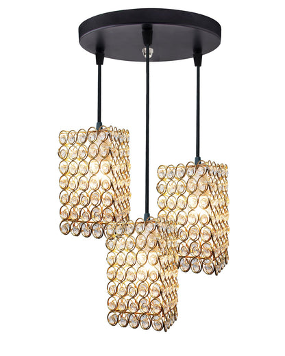 3-lights Round Cluster Chandelier Crystal hanging Pendant Light Golden, Dual Ring Triangle