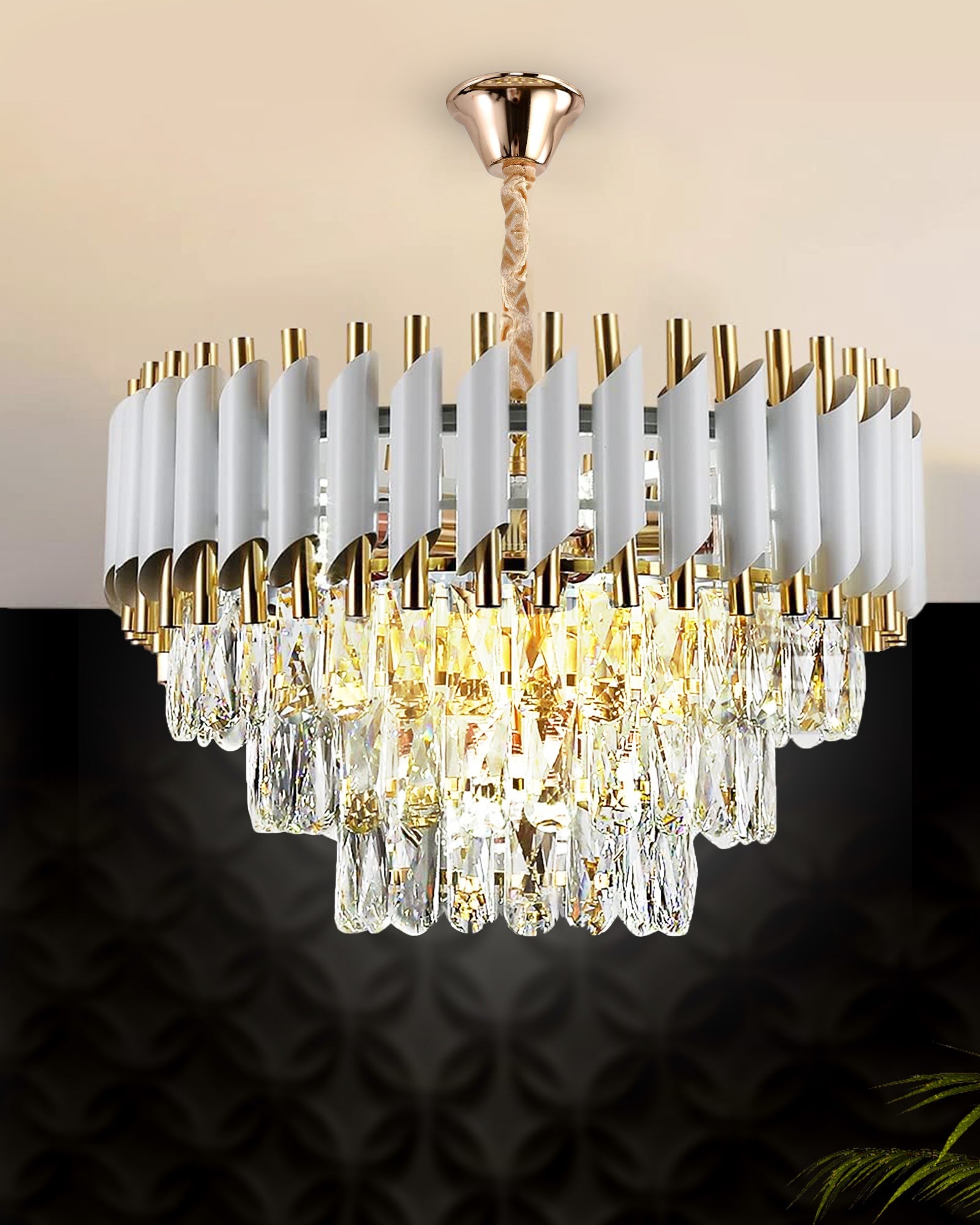 Homesake® 15" 5-Light Modern Crystal Chandelier Light Fixtures 3-Tier White Luxury Chandeliers for Dining Room Round Hanging Pendant Lighting for Living Room Kitchen Entryway, Bedroom Hallway 400mm, White