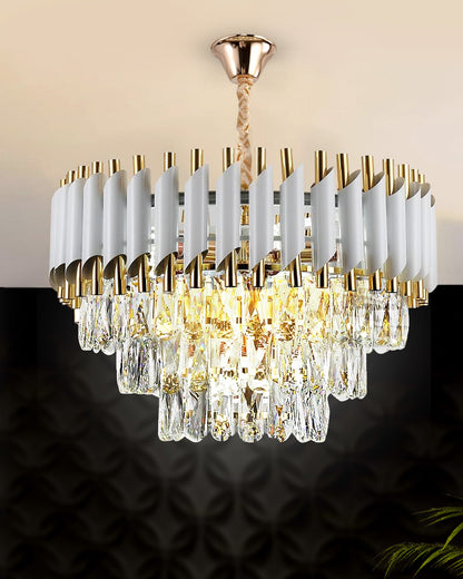 Homesake® 15" 5-Light Modern Crystal Chandelier Light Fixtures 3-Tier White Luxury Chandeliers for Dining Room Round Hanging Pendant Lighting for Living Room Kitchen Entryway, Bedroom Hallway 400mm, White