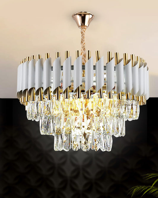 Homesake® 15" 5-Light Modern Crystal Chandelier Light Fixtures 3-Tier White Luxury Chandeliers for Dining Room Round Hanging Pendant Lighting for Living Room Kitchen Entryway, Bedroom Hallway 400mm, White