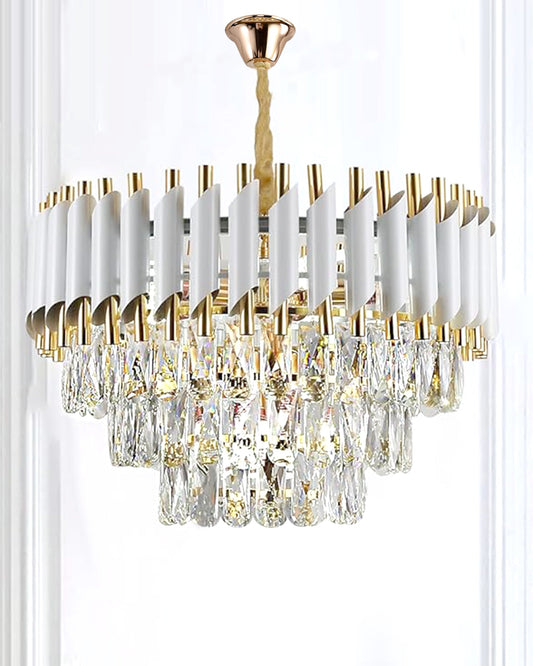 Homesake® 15" 5-Light Modern Crystal Chandelier Light Fixtures 3-Tier White Luxury Chandeliers for Dining Room Round Hanging Pendant Lighting for Living Room Kitchen Entryway, Bedroom Hallway 400mm, White