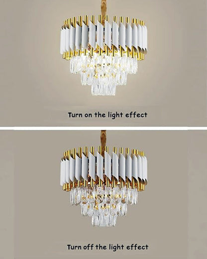Homesake® 15" 5-Light Modern Crystal Chandelier Light Fixtures 3-Tier White Luxury Chandeliers for Dining Room Round Hanging Pendant Lighting for Living Room Kitchen Entryway, Bedroom Hallway 400mm, White