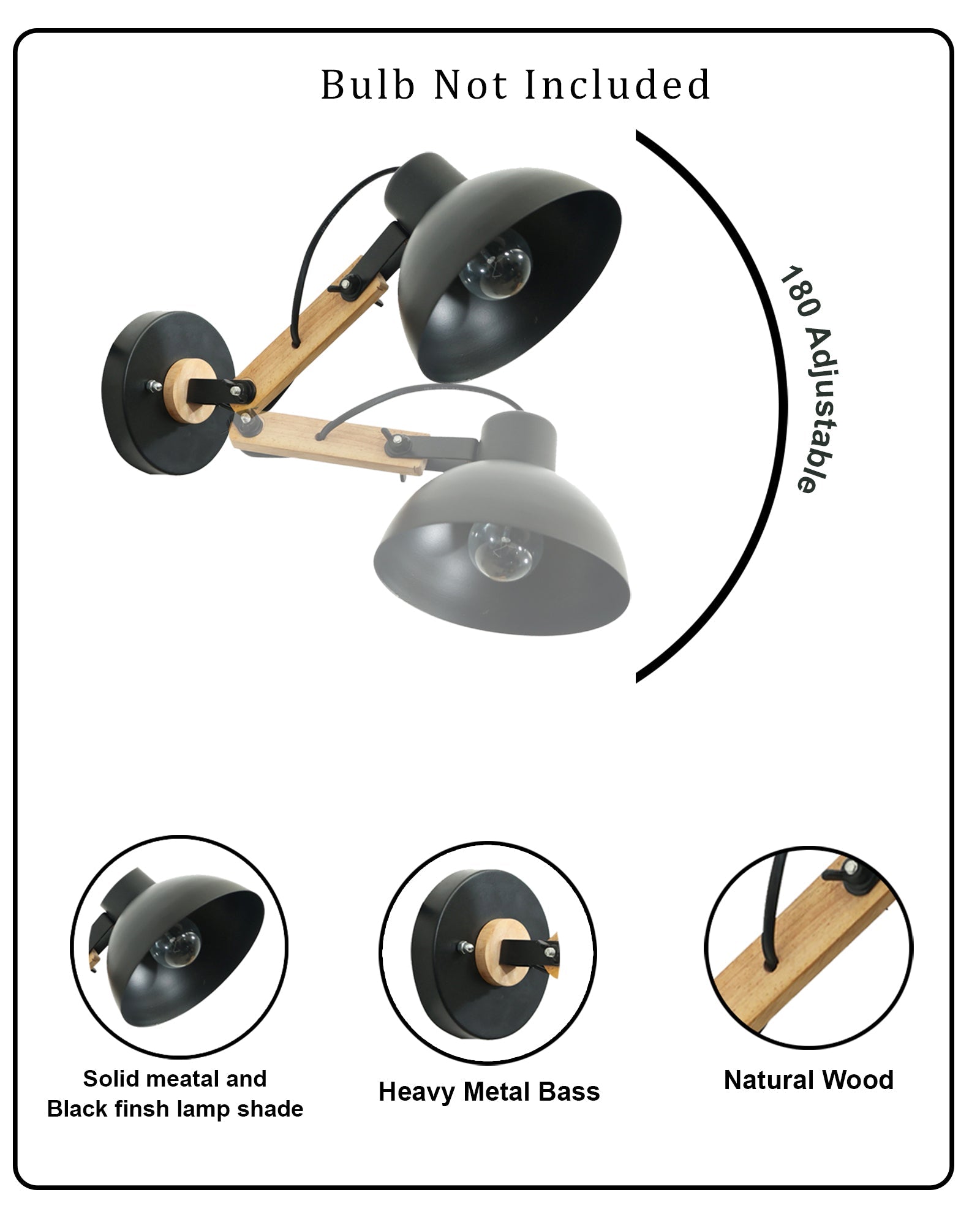 Wall light fixtures Industrial Sconce, E27 Base Vintage Wall Lamp Vintage Adjustable Wooden Swing Movement Arm Living Room Bedroom Study